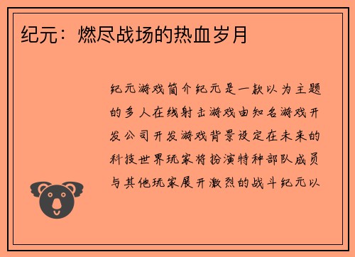 纪元：燃尽战场的热血岁月